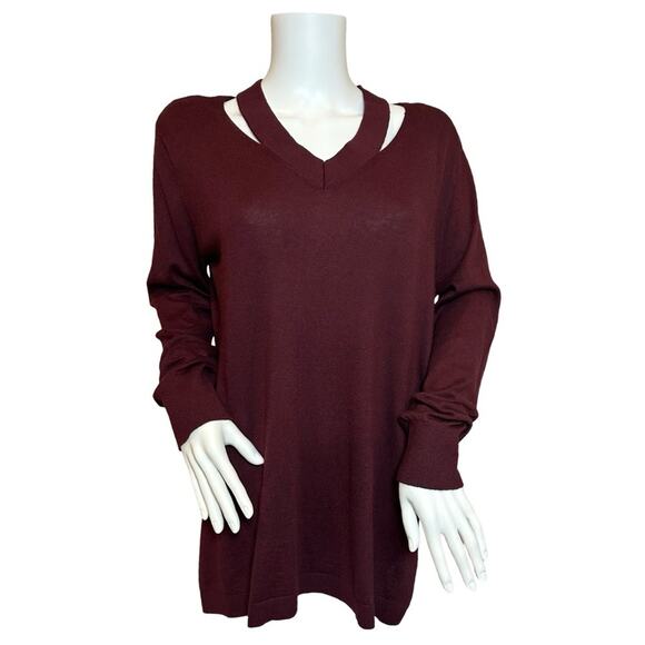 #T28 Vince Camuto Wine Cut Out Neck Sweater SZ M $88 - Picture 2 of 10